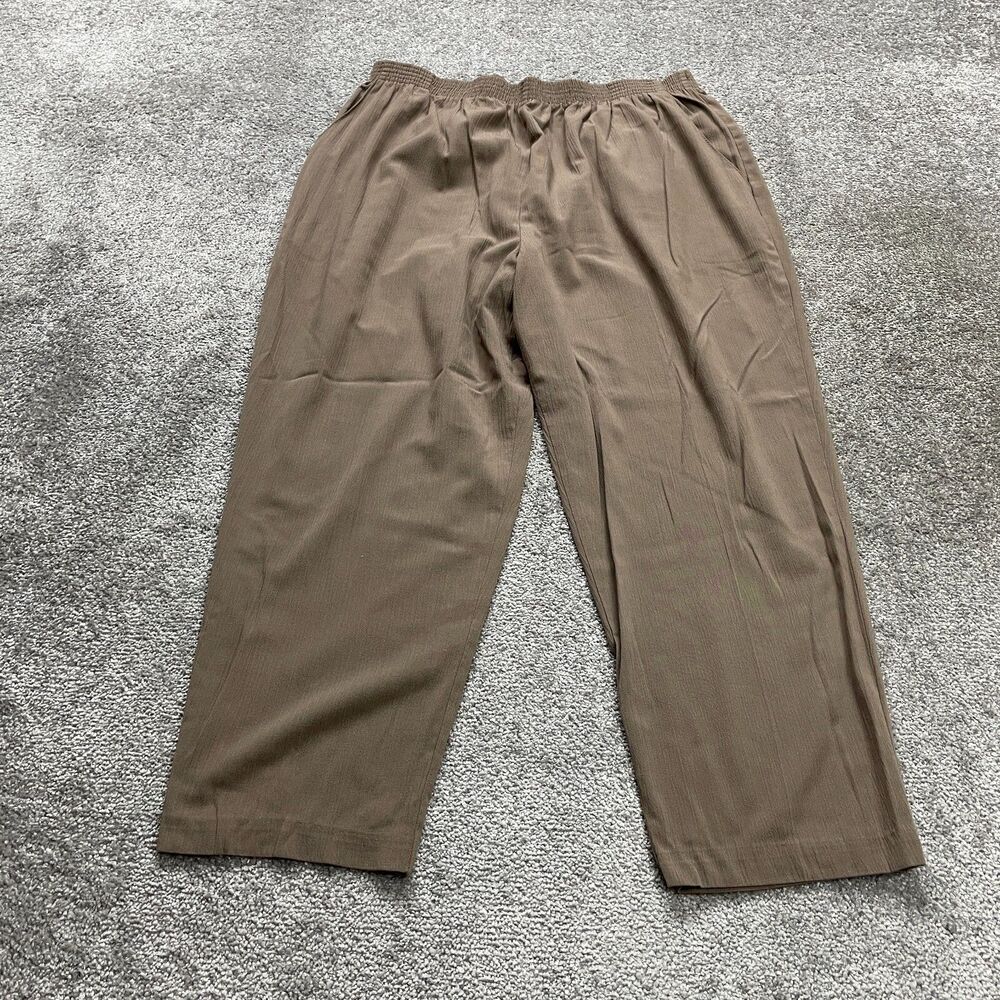 Metro New York Vintage Pants Womens Brown Elastic Waist Rayon Straight 34x26